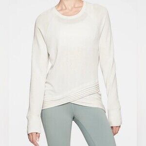 Athleta Serenity Criss Cross Top White Long Sleeve Comfy‎ Crew Neck Size XL